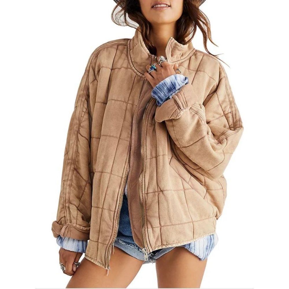 Free People Quilted Dolman Jacket Champagne Diamond Size S New